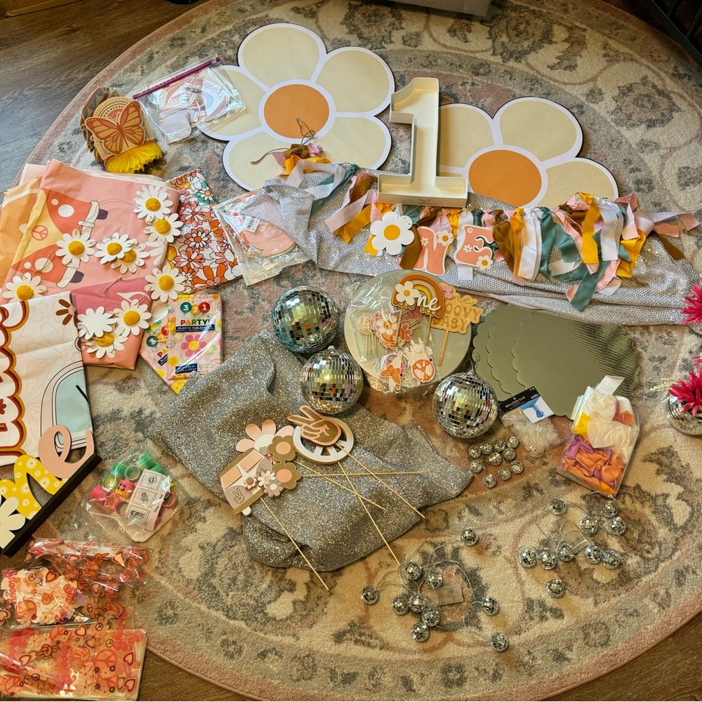 Groovy Party Supplies Set with Silver and Orange Accents